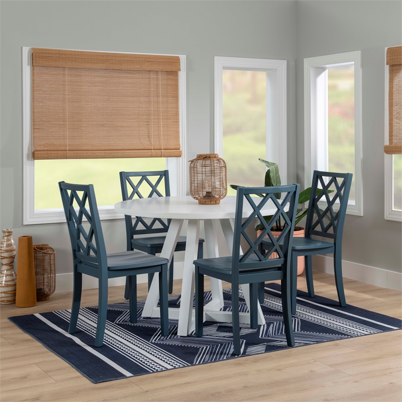 Pemberly Row Round Dining Table Angled Legs Pure White Wood 44