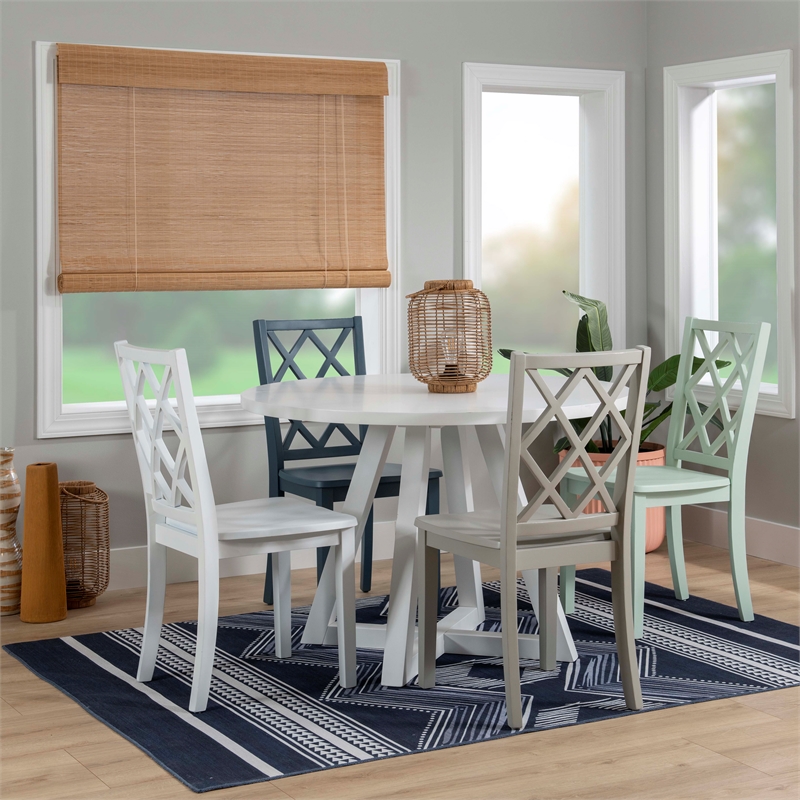 Pemberly Row Round Dining Table Angled Legs Pure White Wood 44