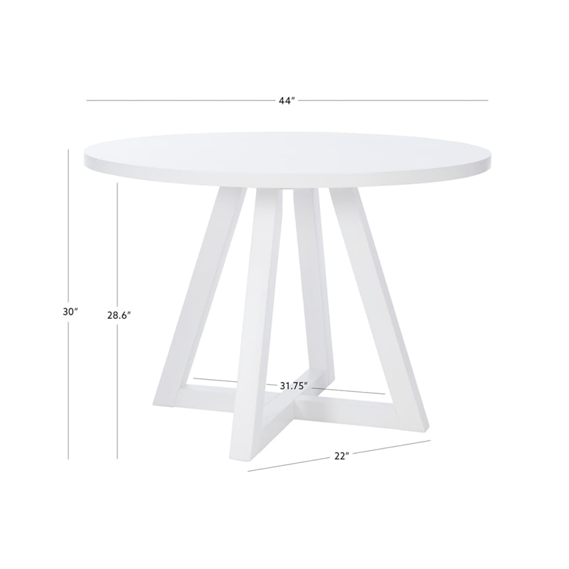 Pemberly Row Round Dining Table Angled Legs Pure White Wood 44