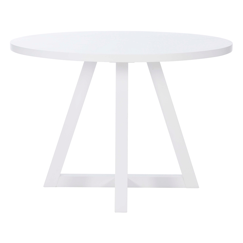 Pemberly Row Round Dining Table Angled Legs Pure White Wood 44