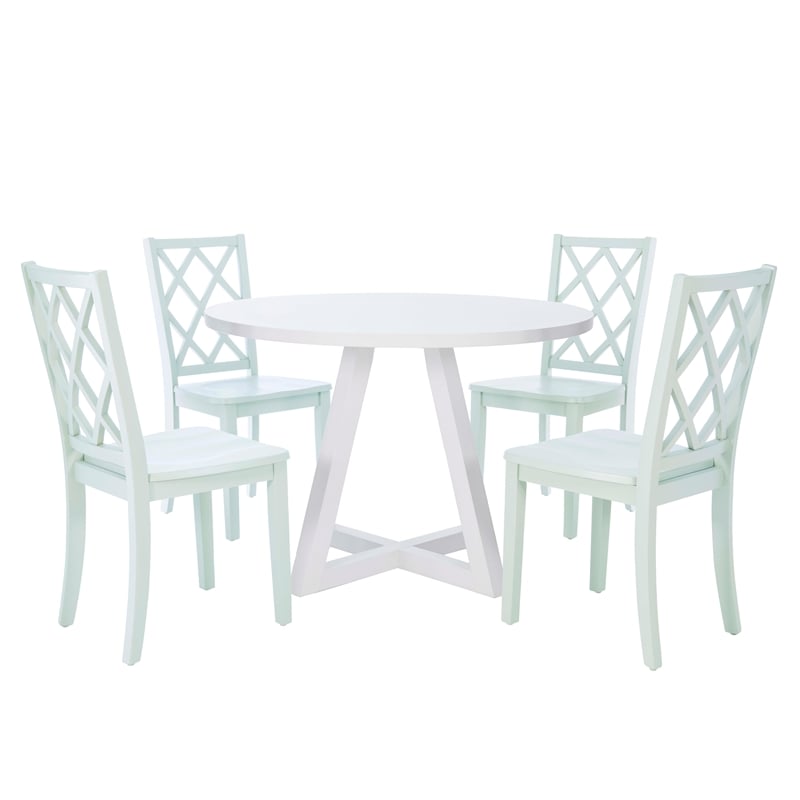Pemberly Row Round Dining Table Angled Legs Pure White Wood 44