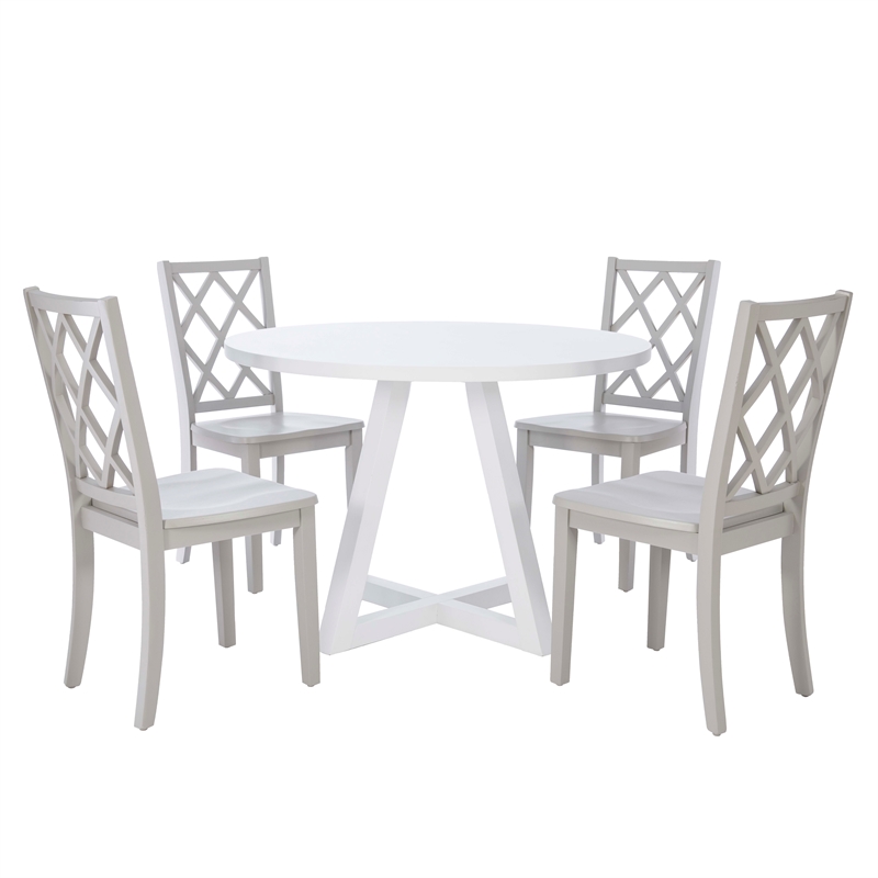 Pemberly Row Round Dining Table Angled Legs Pure White Wood 44