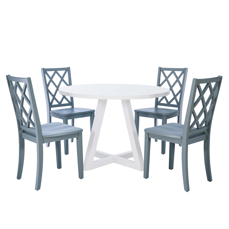 Pemberly Row Round Dining Table Angled Legs Pure White Wood 44