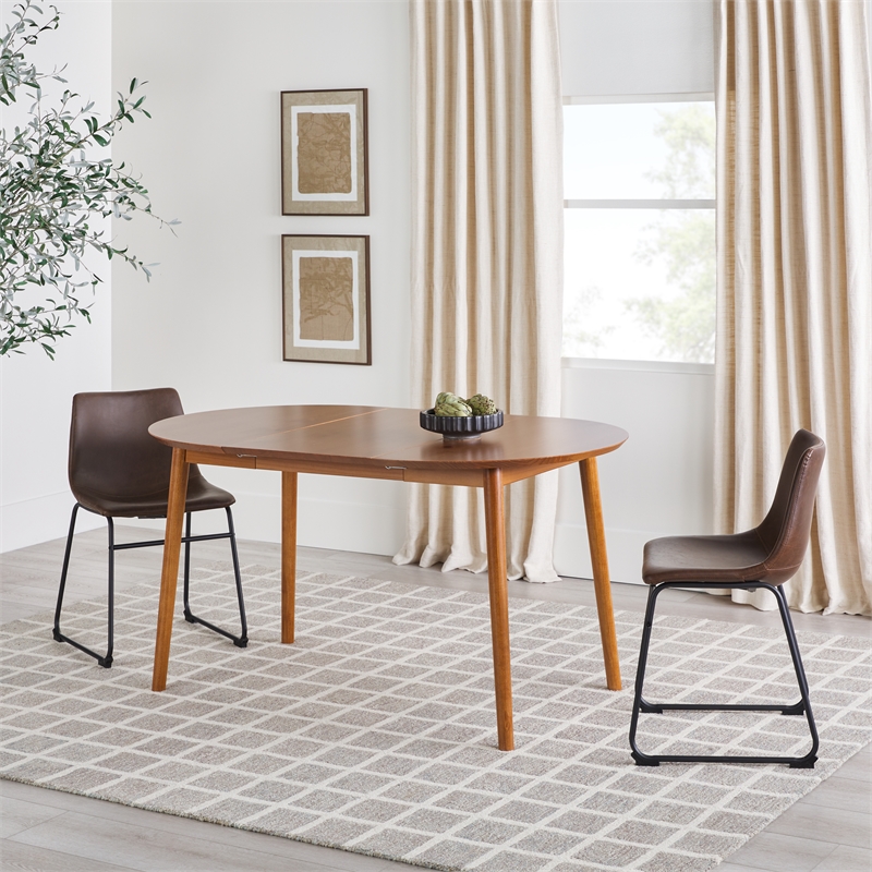 Pemberly Row Solid Wood Oval Extension Dining Table in Caramel