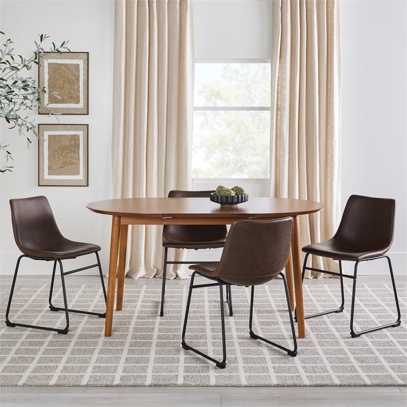 Pemberly Row Solid Wood Oval Extension Dining Table in Caramel