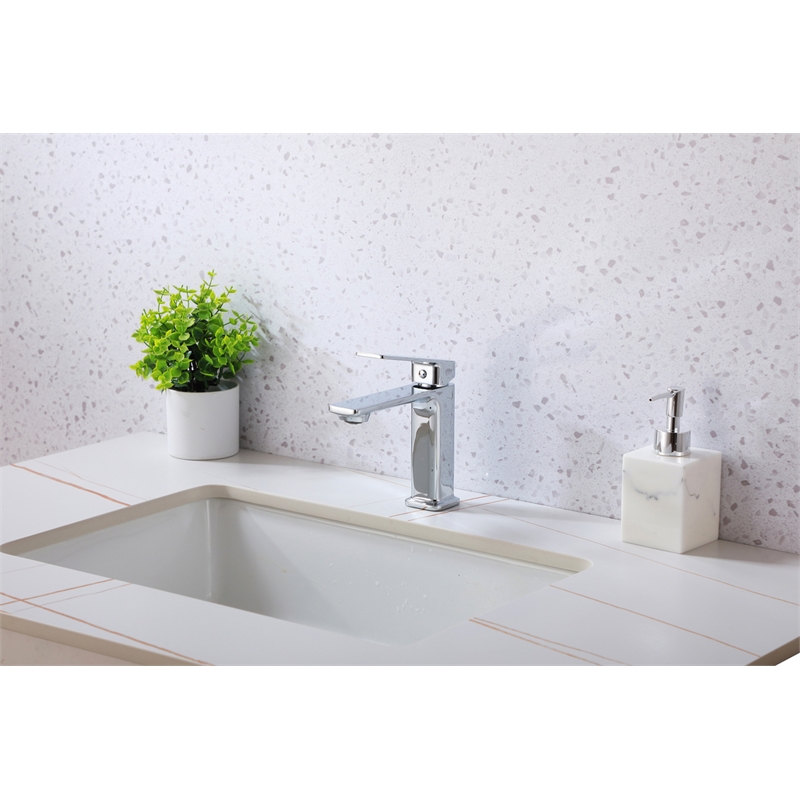 Pemberly Row Brass Single Hole Bathroom Faucet in Chrome with 20-in Supply Lines