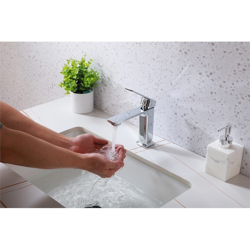 Pemberly Row Brass Single Hole Bathroom Faucet in Chrome with 20-in Supply Lines
