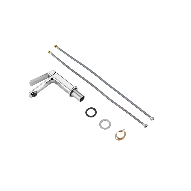 Pemberly Row Brass Single Hole Bathroom Faucet in Chrome with 20-in Supply Lines