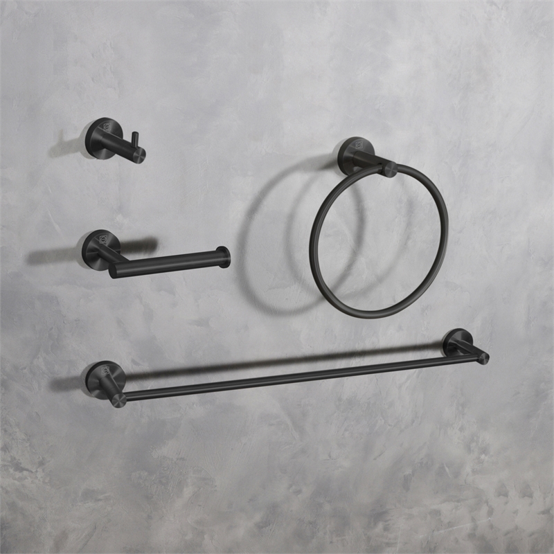 Pemberly Row 4-Piece Stainless Steel Bathroom Hardware Set in Black