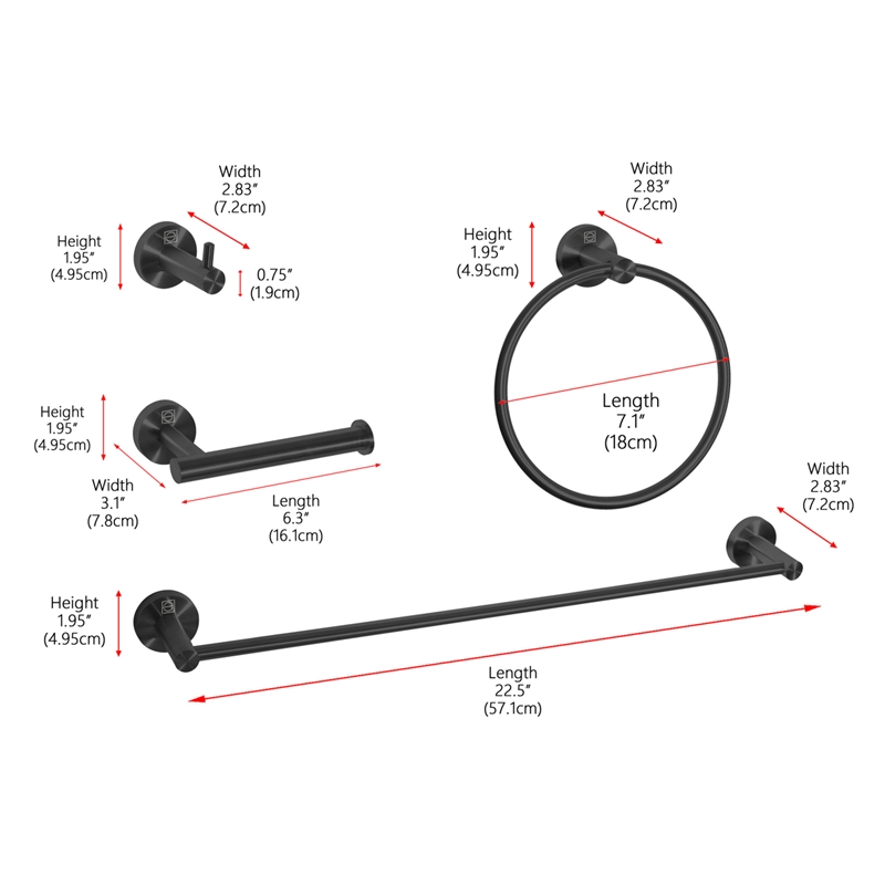 Pemberly Row 4-Piece Stainless Steel Bathroom Hardware Set in Black