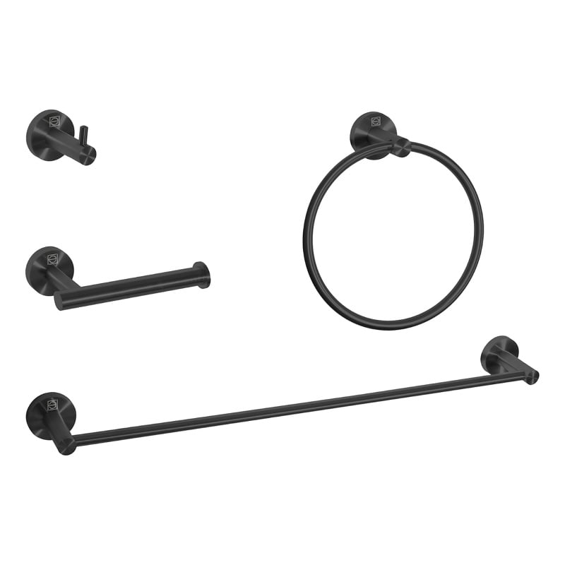 Pemberly Row 4-Piece Stainless Steel Bathroom Hardware Set in Black