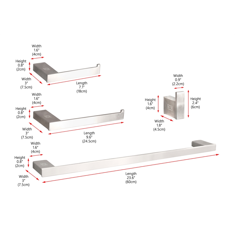 Pemberly Row 4-Pc Stainless Steel Bathroom Hardware Set in Brushed Nickel