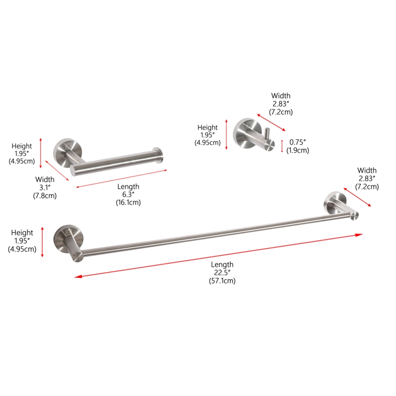 Pemberly Row 3-Piece Stainless Steel Bathroom Hardware Set in Nickel