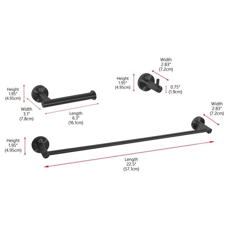 Pemberly Row 3-Piece Stainless Steel Bathroom Hardware Set in Matte Black