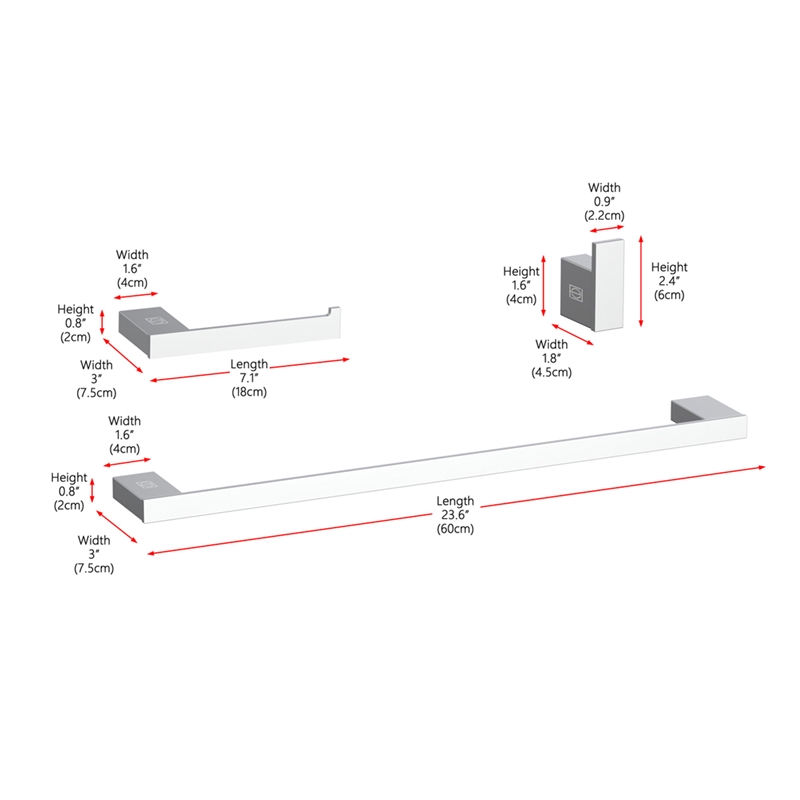 Pemberly Row 3-Pc Stainless Steel Bathroom Hardware Set in Chrome