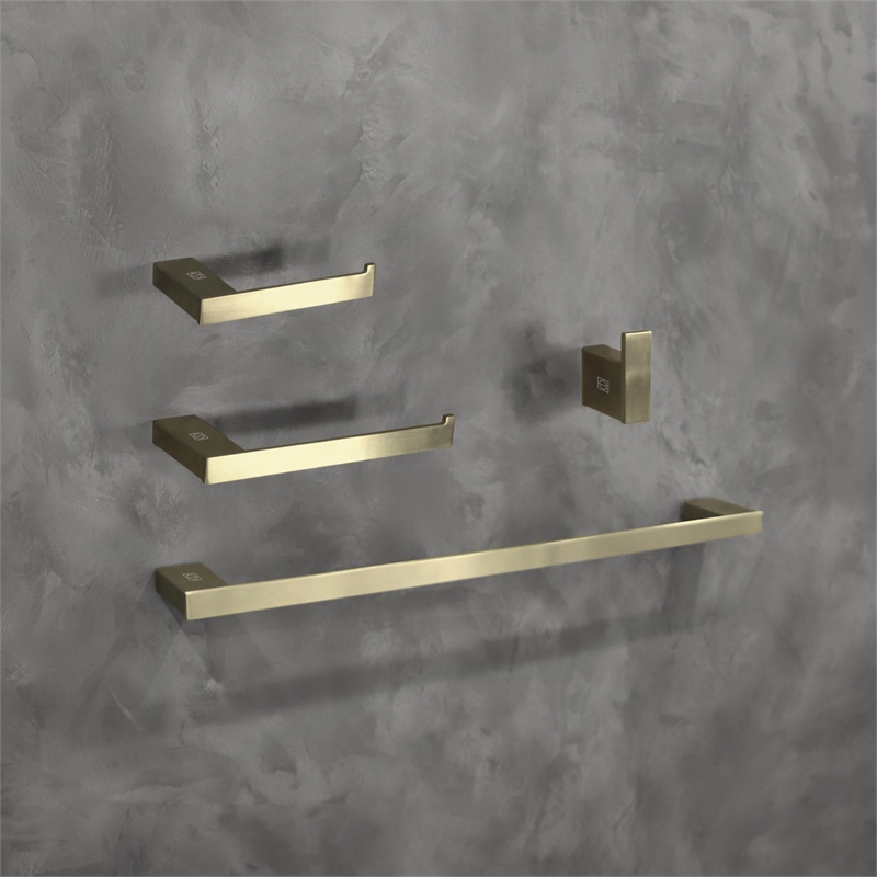 Pemberly Row 4-Pc Stainless Steel Bathroom Hardware Set in Brushed Gold