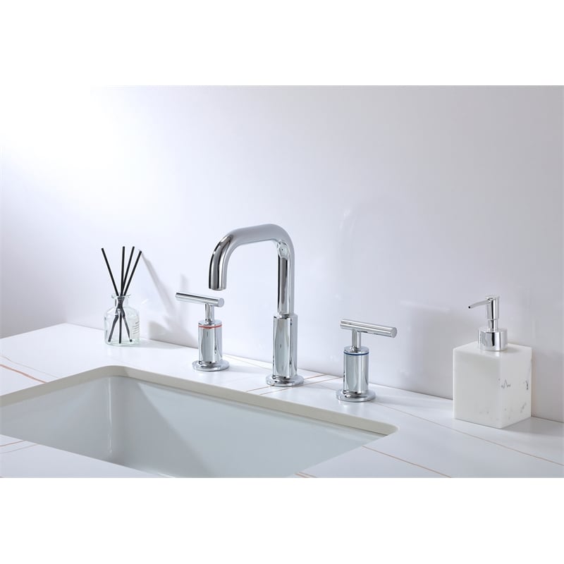 Pemberly Row Brass Double Handle Bathroom Faucet in Chrome