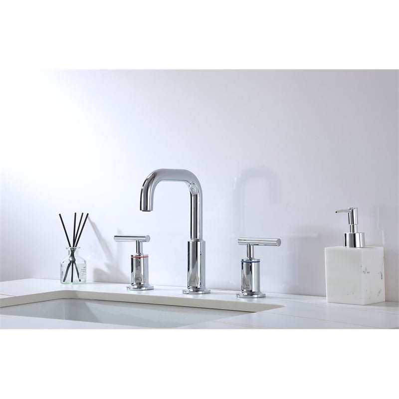 Pemberly Row Brass Double Handle Bathroom Faucet in Chrome