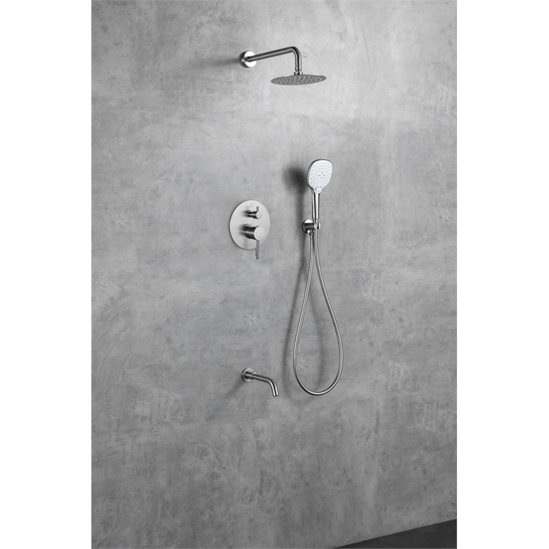 Pemberly Row Brass Shower and Tub Faucet in Brushed Nickel Finish