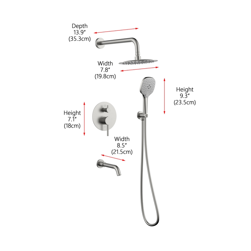 Pemberly Row Brass Shower and Tub Faucet in Brushed Nickel Finish