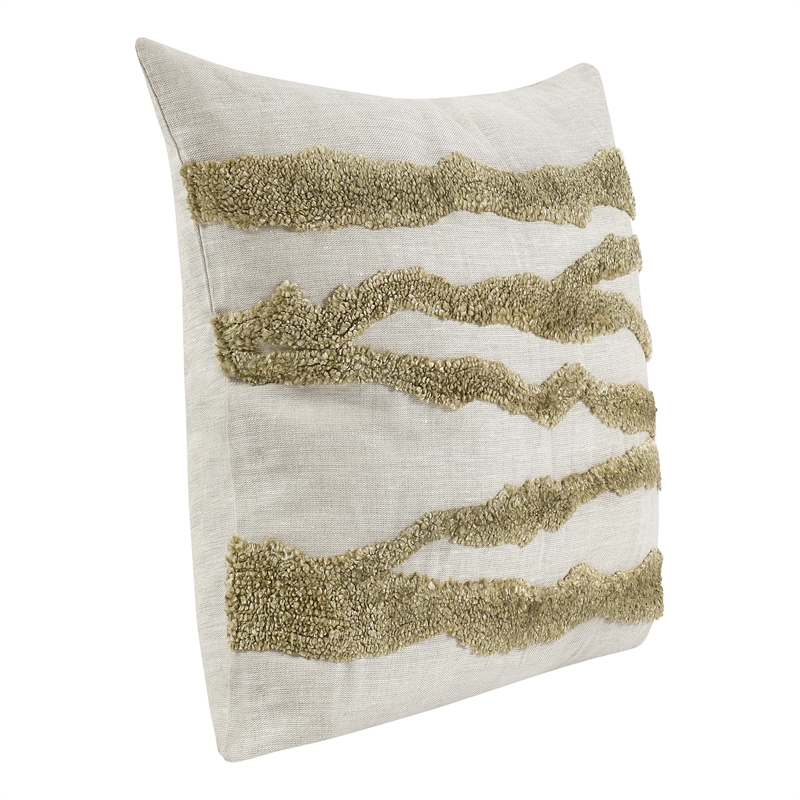 Pemberly Row 22-Inch Tufted Flax Linen Throw Pillow in Wheat Green