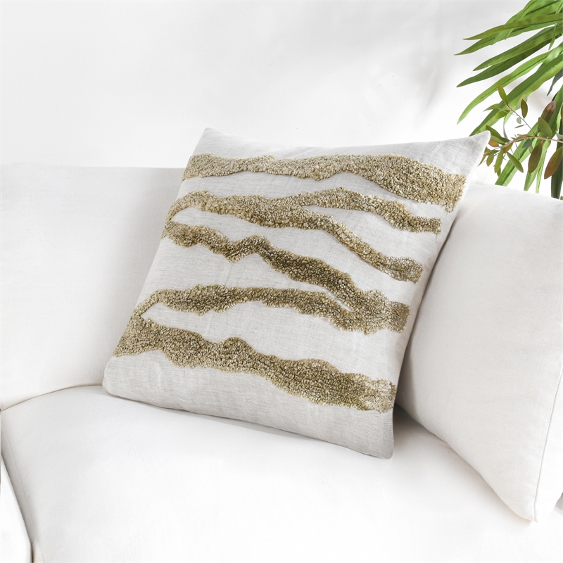 Pemberly Row 22-Inch Tufted Flax Linen Throw Pillow in Wheat Green