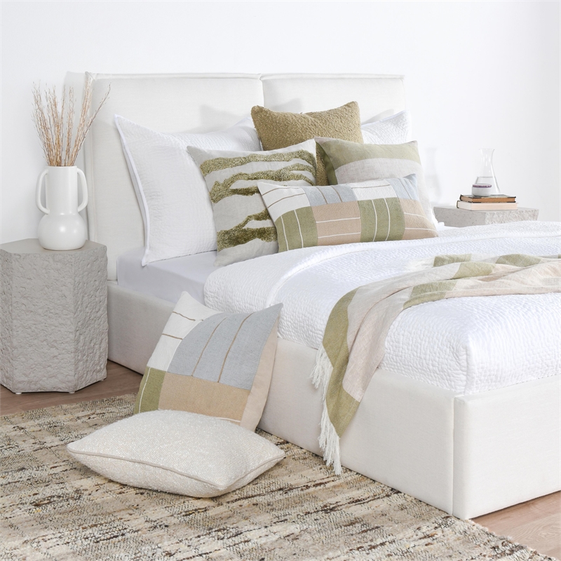 Pemberly Row 22-Inch Tufted Flax Linen Throw Pillow in Wheat Green