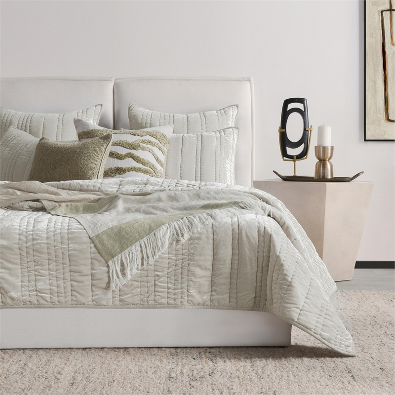 Pemberly Row 22-Inch Tufted Flax Linen Throw Pillow in Wheat Green