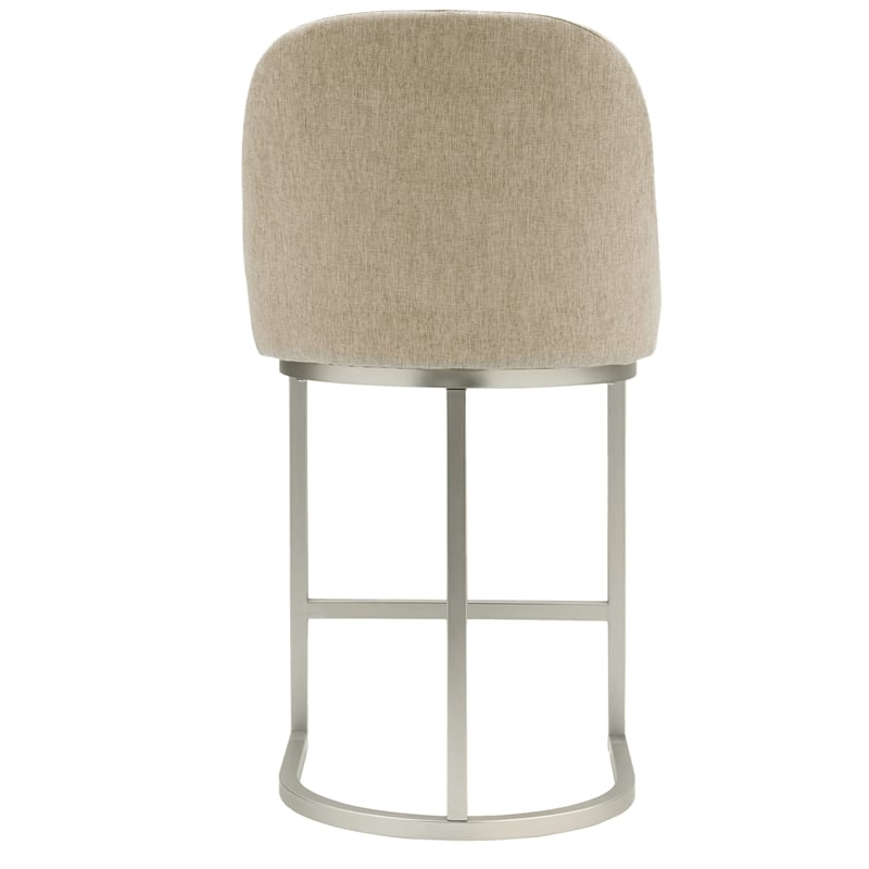 Pemberly Row Barrelback Counter Stool Set of 4 with Metal Base in Pewter/Oatmeal