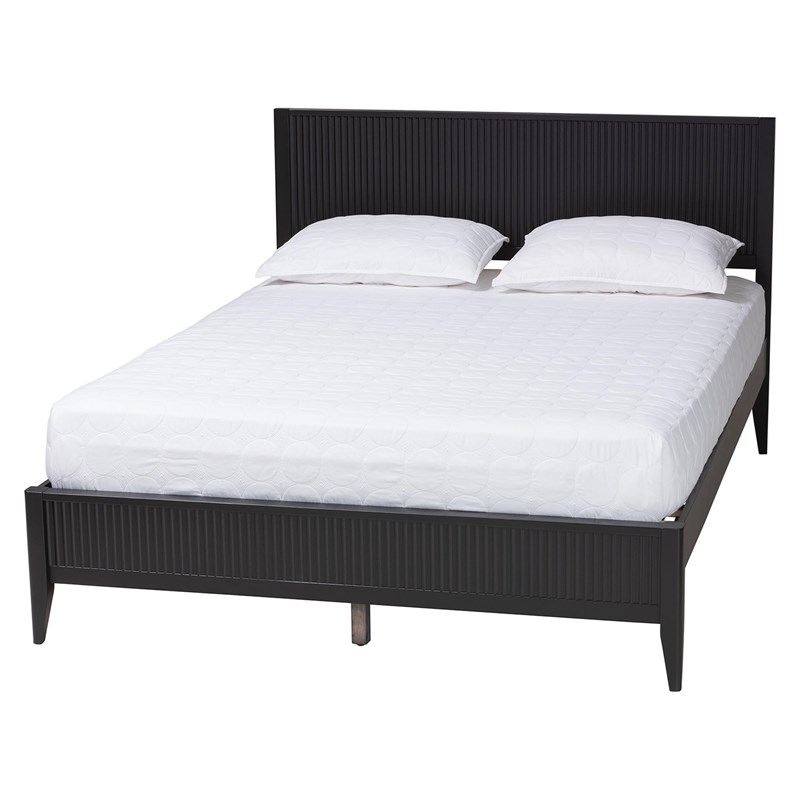 Pemberly Row Black Mid-Century Fluted Queen Platform Bed