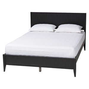 Pemberly Row Black Mid-Century Fluted Queen Platform Bed