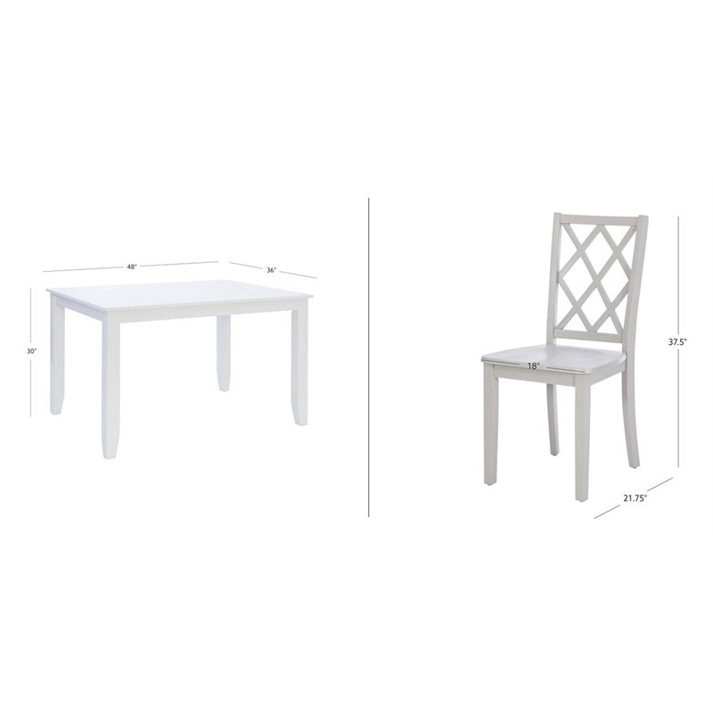 Pemberly Row 5-Piece Dining Set with White Table and Gray Chairs in Wood