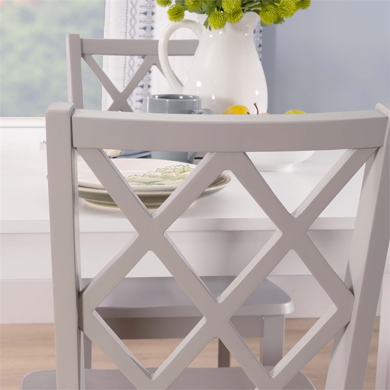 Pemberly Row 5-Piece Dining Set with White Table and Gray Chairs in Wood
