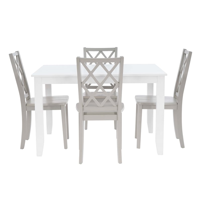 Pemberly Row 5-Piece Dining Set with White Table and Gray Chairs in Wood
