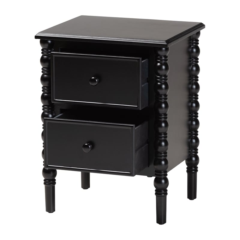 Pemberly Row Wood 2-Drawer End Table with Spindle Legs in Black