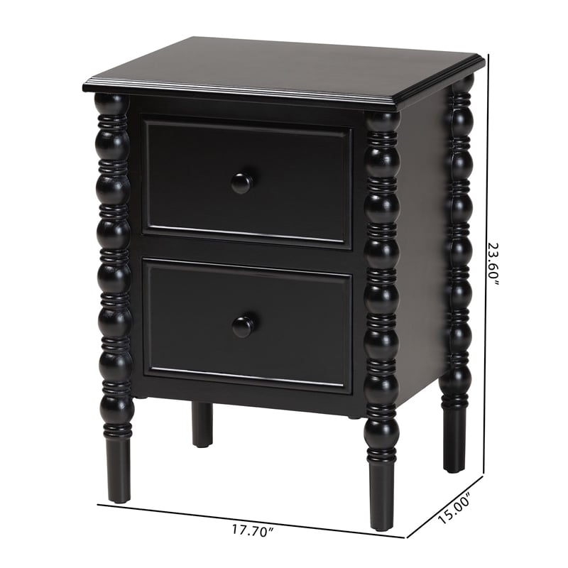 Pemberly Row Wood 2-Drawer End Table with Spindle Legs in Black