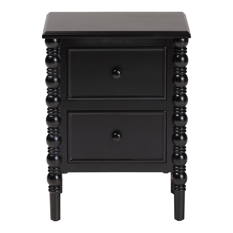 Pemberly Row Wood 2-Drawer End Table with Spindle Legs in Black