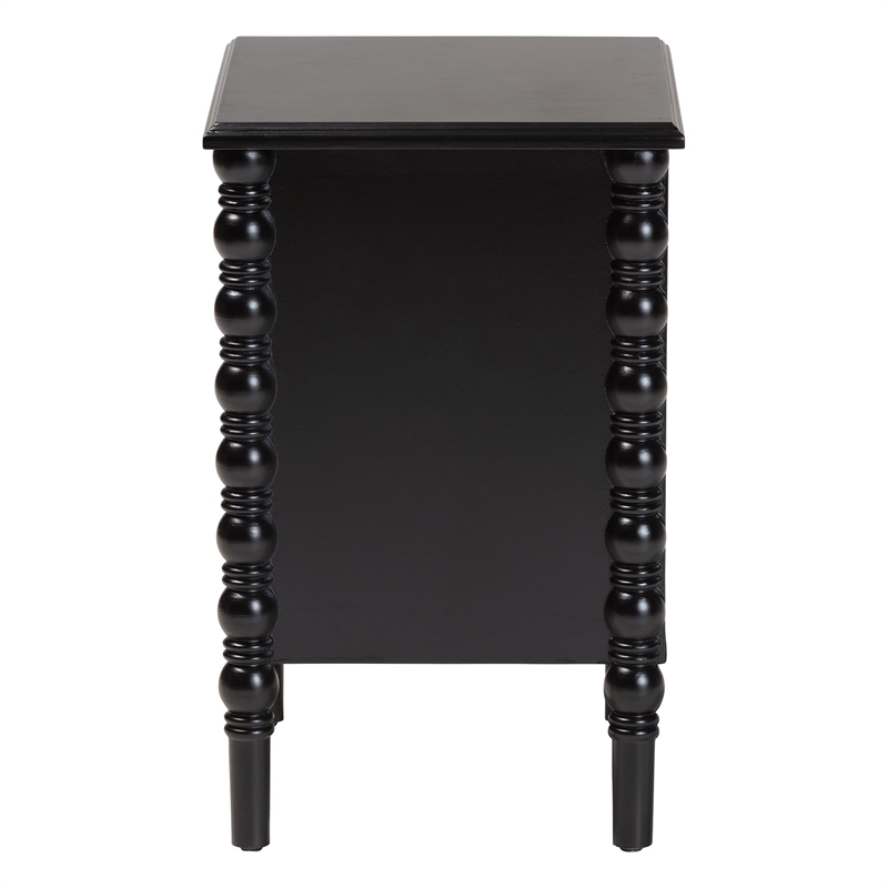 Pemberly Row Wood 2-Drawer End Table with Spindle Legs in Black