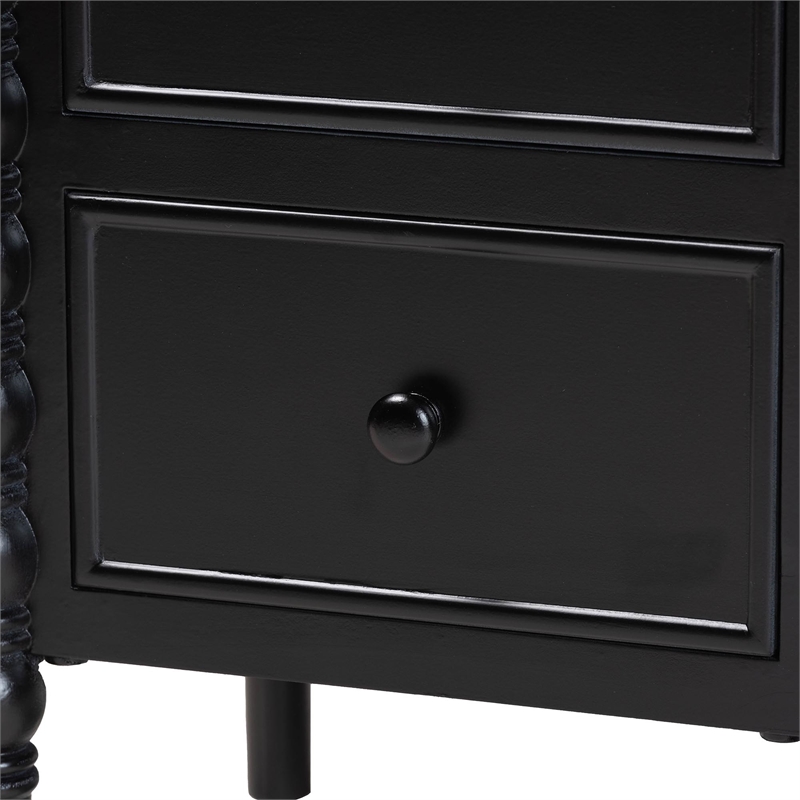 Pemberly Row Wood 2-Drawer End Table with Spindle Legs in Black