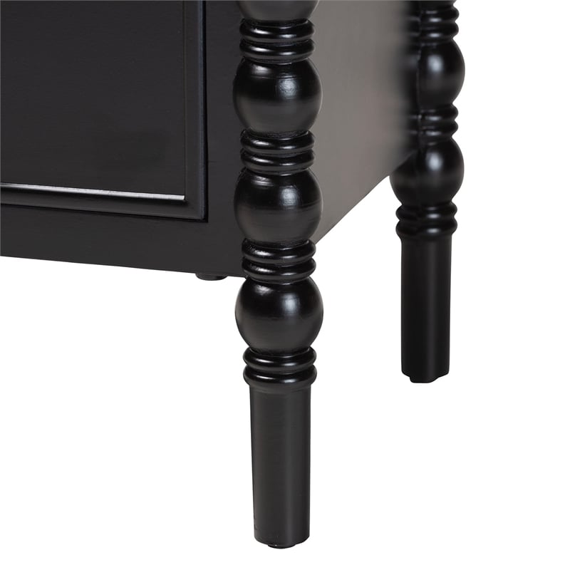 Pemberly Row Wood 2-Drawer End Table with Spindle Legs in Black