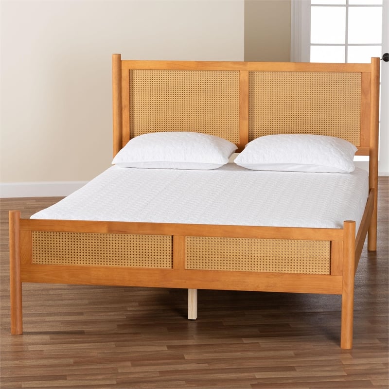 Pemberly Row Japandi Queen Size Wood Platform Bed in Brown
