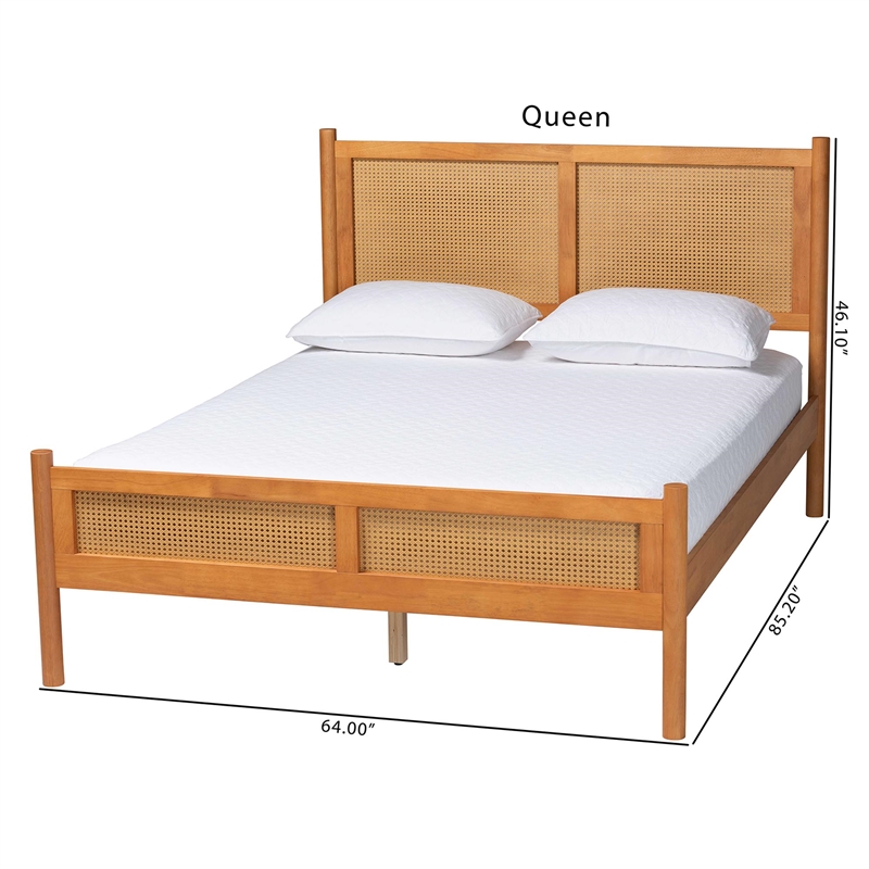 Pemberly Row Japandi Queen Size Wood Platform Bed in Brown