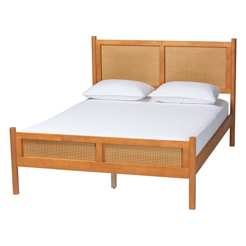 Pemberly Row Japandi Queen Size Wood Platform Bed in Brown
