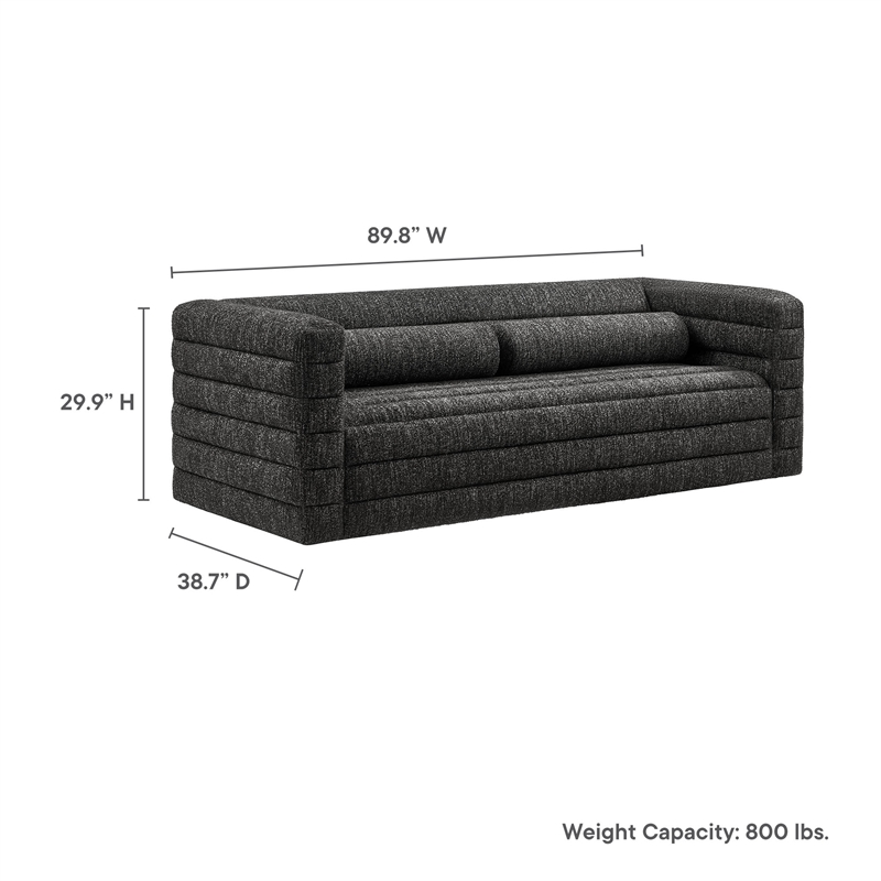 Pemberly Row Channel Tufted Boucle Sofa in Charcoal Upholstery with 3 Seats