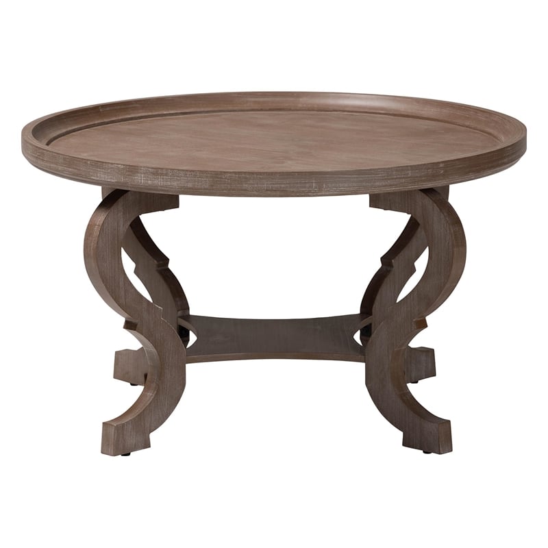 Pemberly Row French Country Coffee Table in Antique Brown Wood Finish