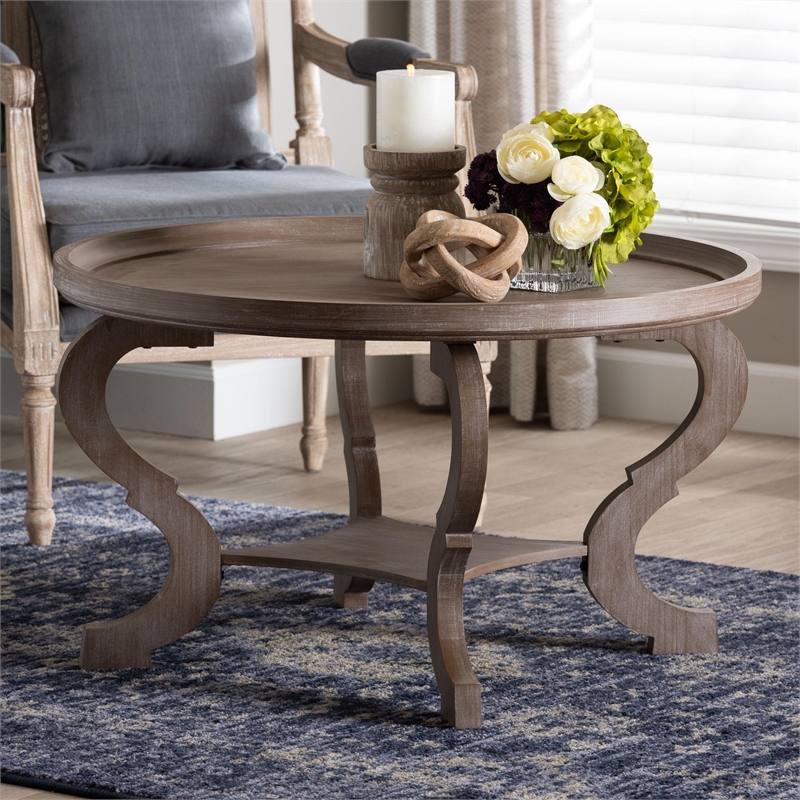 Pemberly Row French Country Coffee Table in Antique Brown Wood Finish