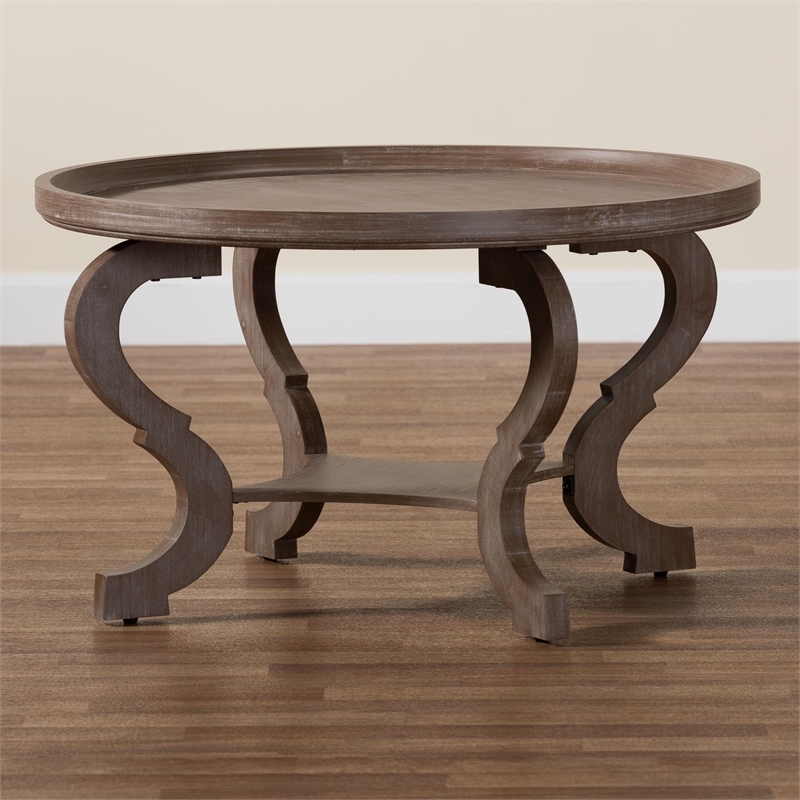 Pemberly Row French Country Coffee Table in Antique Brown Wood Finish