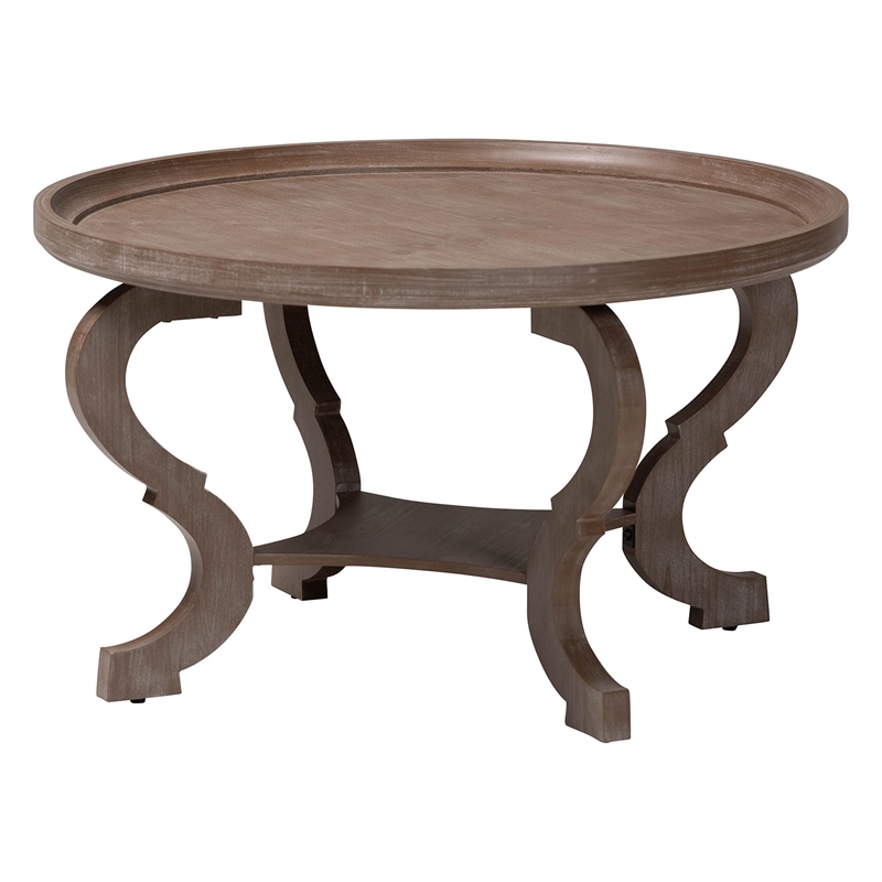 Pemberly Row French Country Coffee Table in Antique Brown Wood Finish