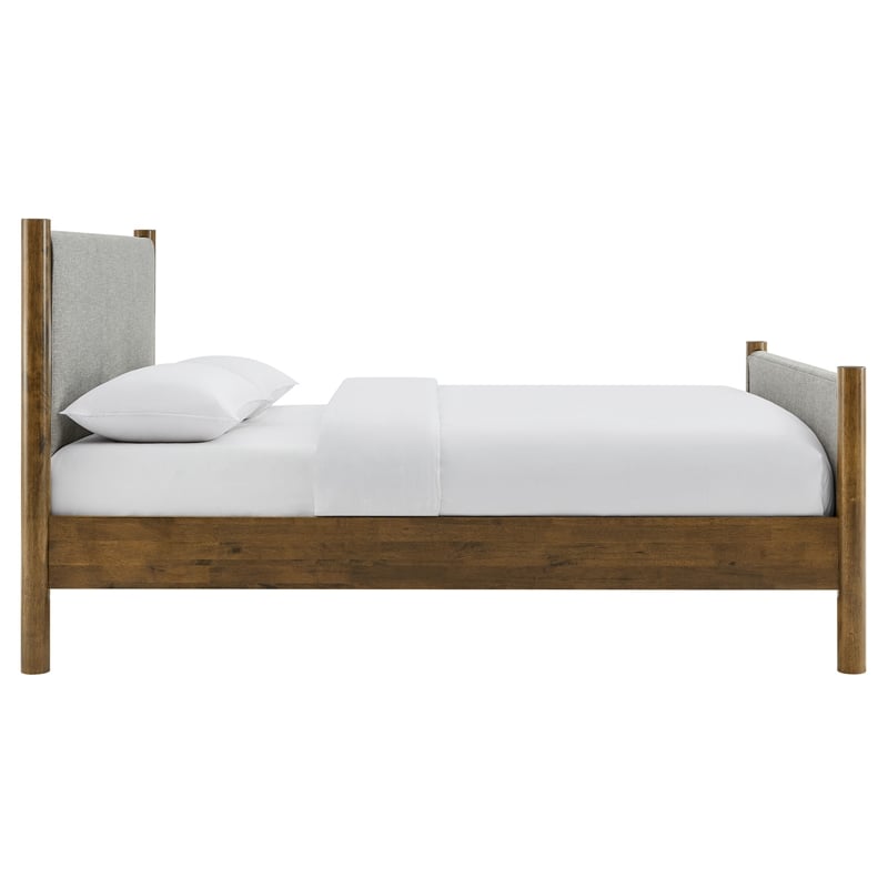 Pemberly Row Full Platform Bed with Upholstered Fabric in Wheat Walnut