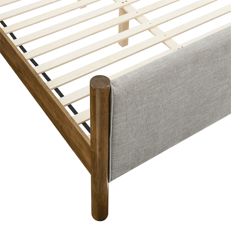 Pemberly Row Full Platform Bed with Upholstered Fabric in Wheat Walnut